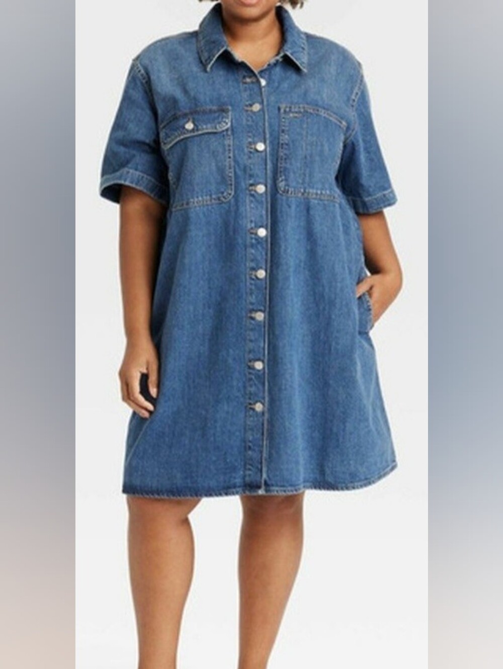 Universal Thread Denim Button-Front Mini Dress in Blue